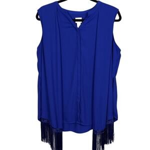 Chico's Women's Blouse Attached Faux Scarf Black Fringe Size 2 (L) Effortless
